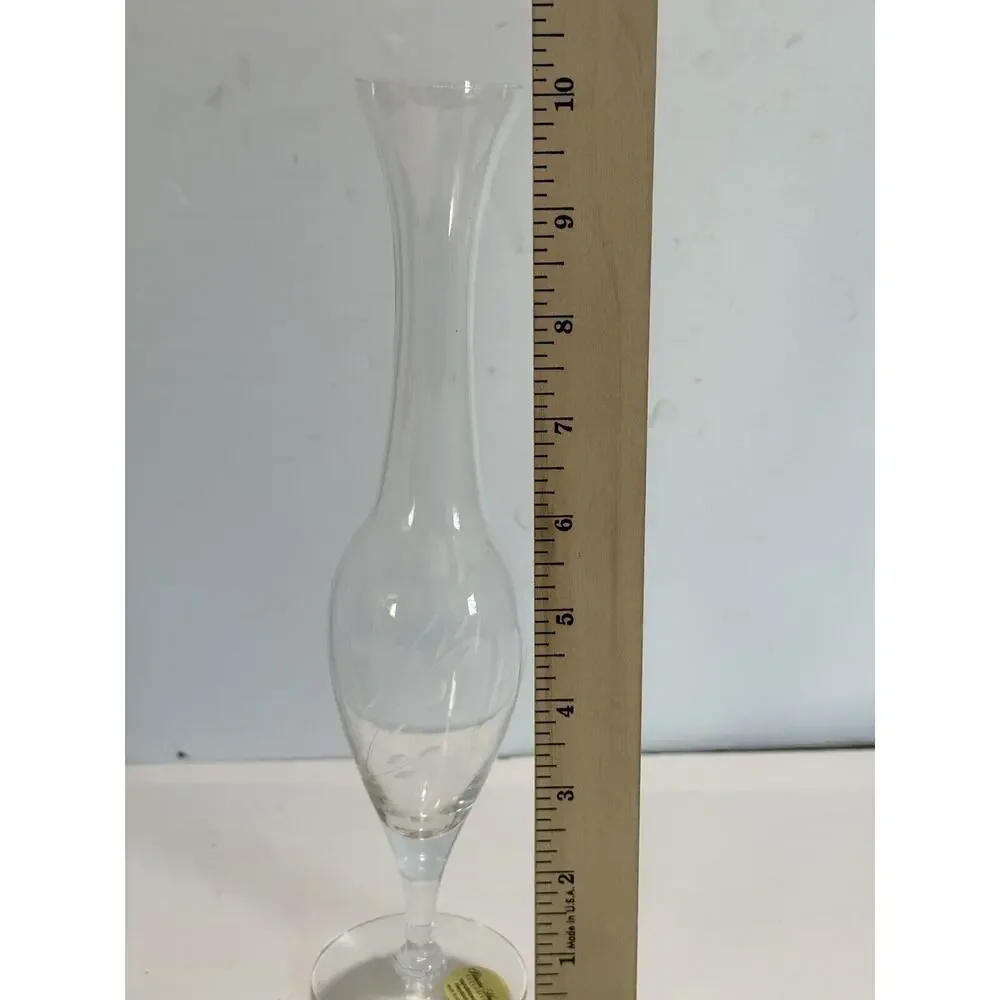 Princess House handblown handcut glass Crystal Heritage Vase‎ Tall Vase etched